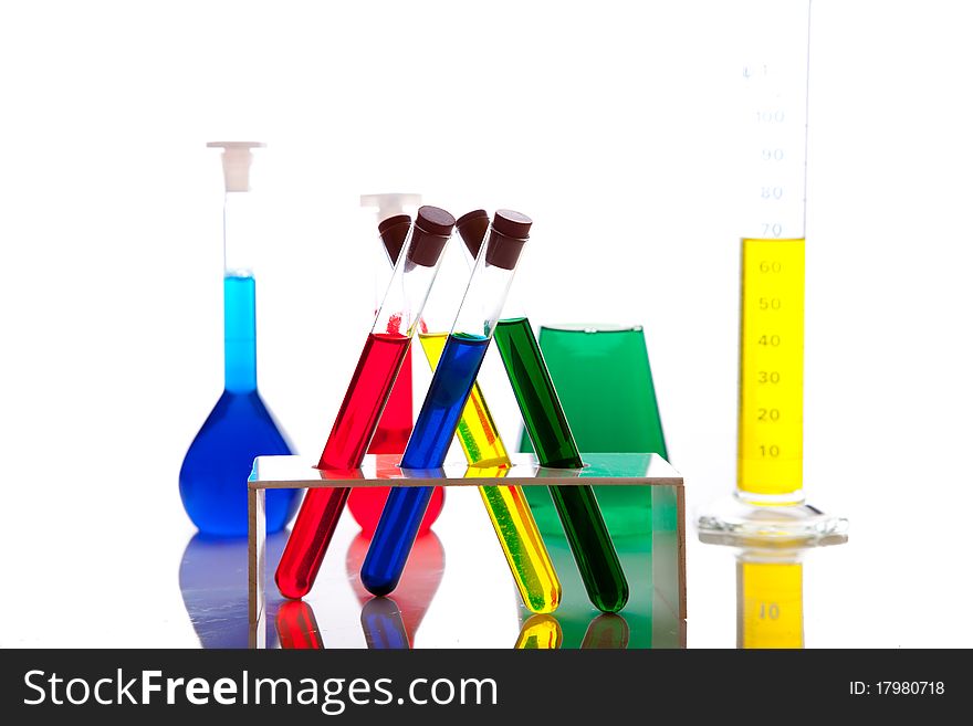 Labolatory Glassware With Colorful Fluids Isolated