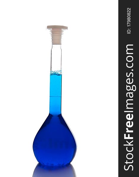 Labolatory glassware with colorful fluids isolated