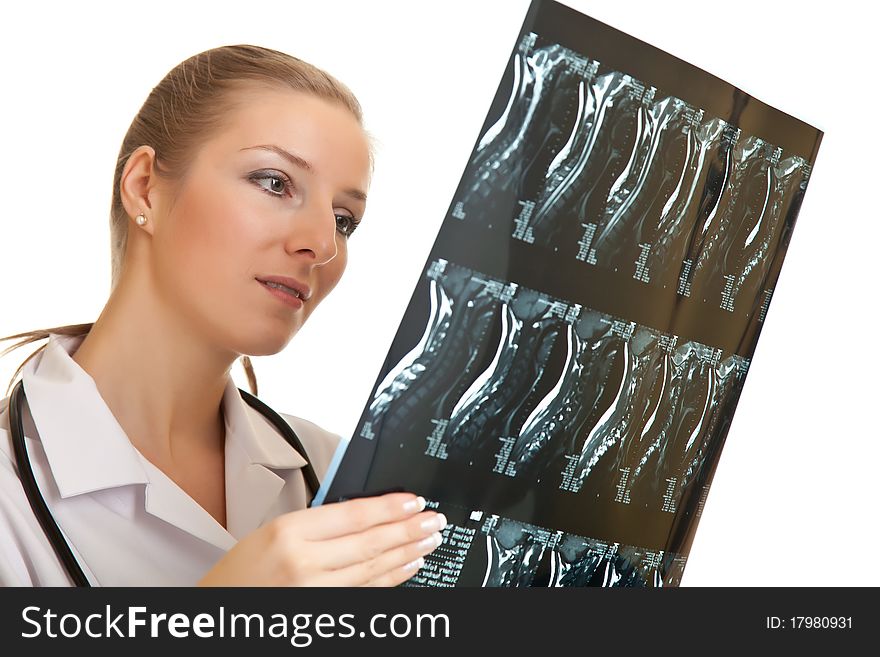 Medical doctor woman in uniform with stethoscope isolated on white. Medical doctor woman in uniform with stethoscope isolated on white