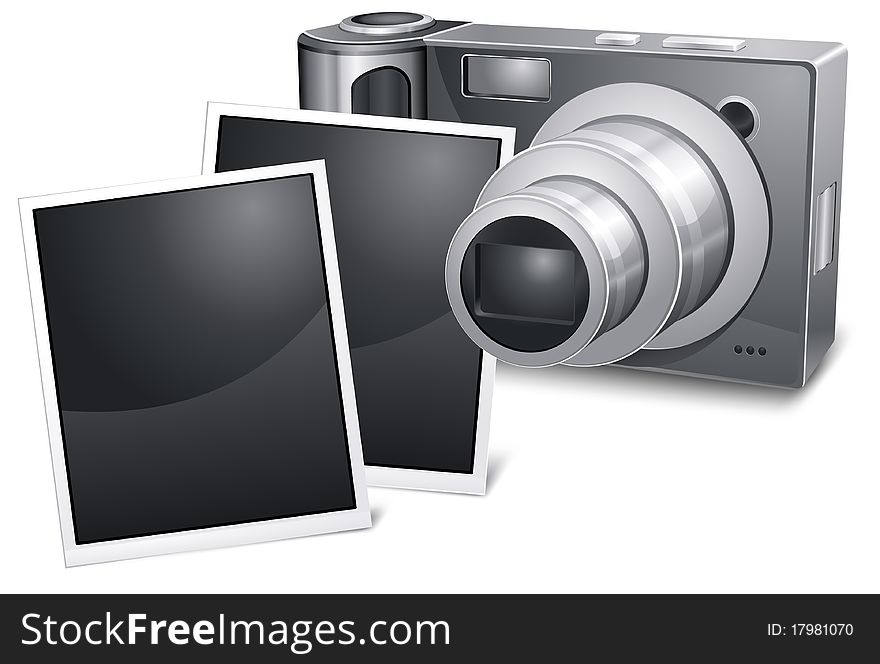 Digital photo cameras with sliding isolated on white background,  illustration. Digital photo cameras with sliding isolated on white background,  illustration