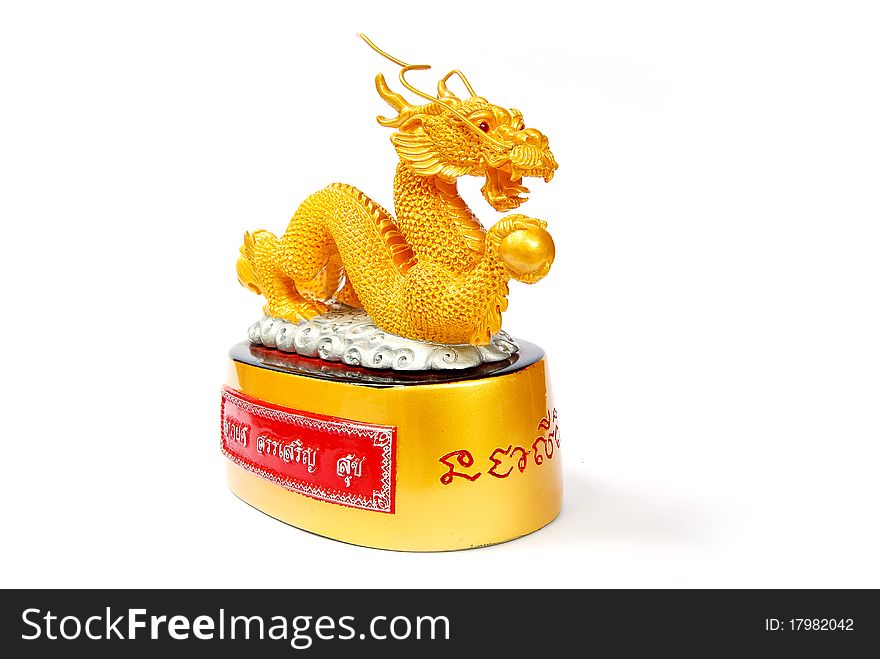 Golden dragon statue - Asian style art - isolated on white background. Golden dragon statue - Asian style art - isolated on white background