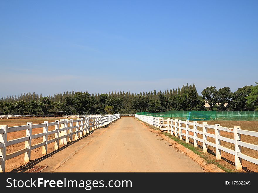 The way with white fence side to farm