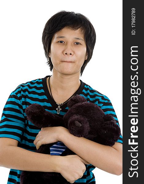 Asian woman with teddy bear