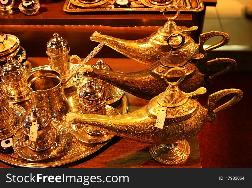 Aladdin Lambs , Tradional Coffee Cups And Coffee Pot.Istanbul,Turkey