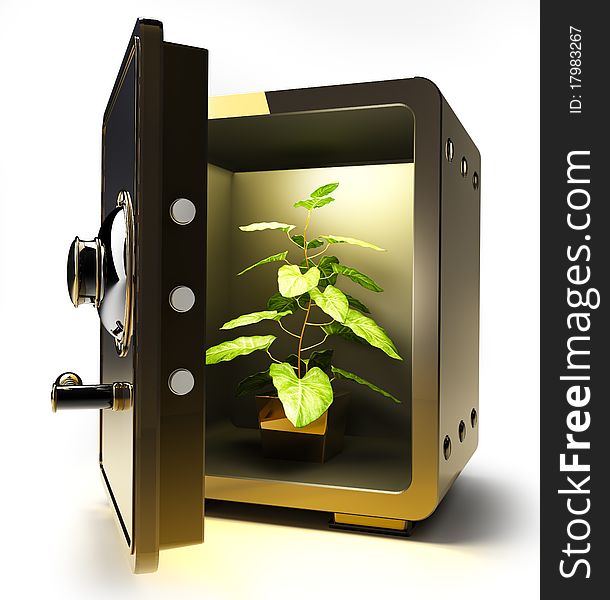 Golden safe with Flower in a pot