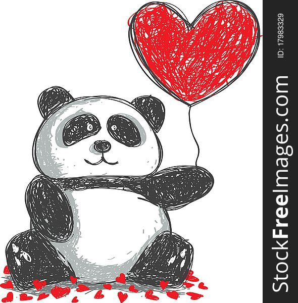 Panda doodle, suitable for valentine's day
