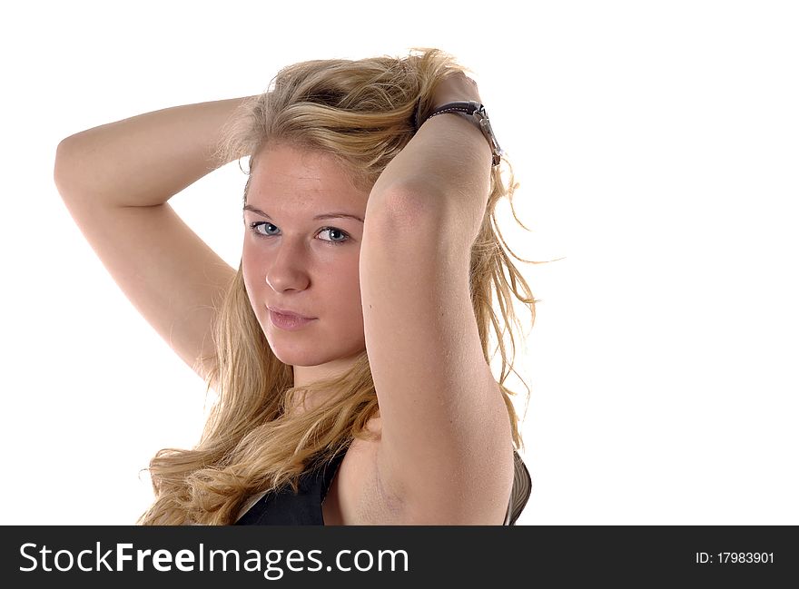 Young blond with long hair. Isolate taken in studio. Young blond with long hair. Isolate taken in studio