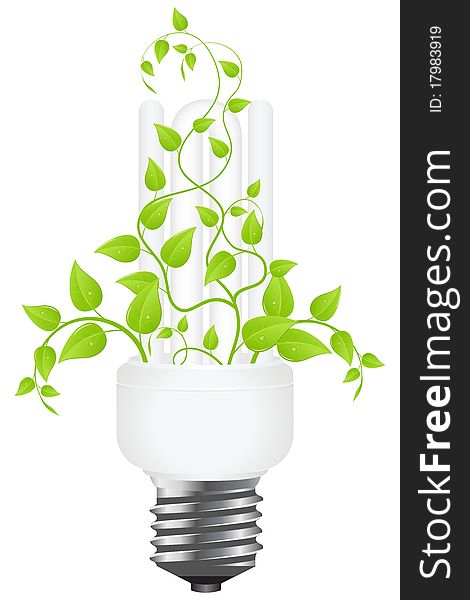 Floral power saving lamp. Isolated on white background. Vector illustration.