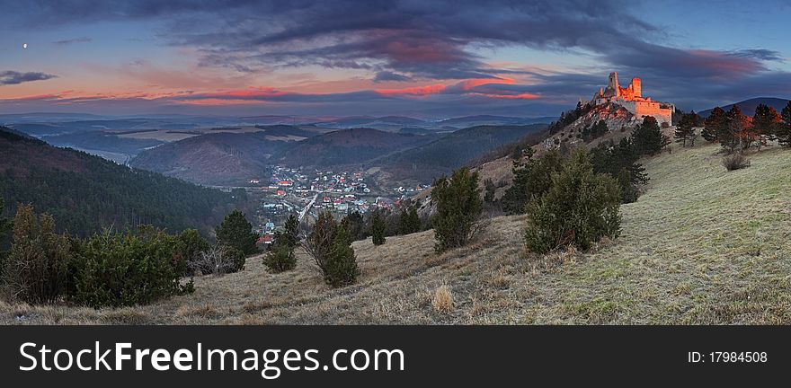 The ruins of castle Cachtice - panoramic view