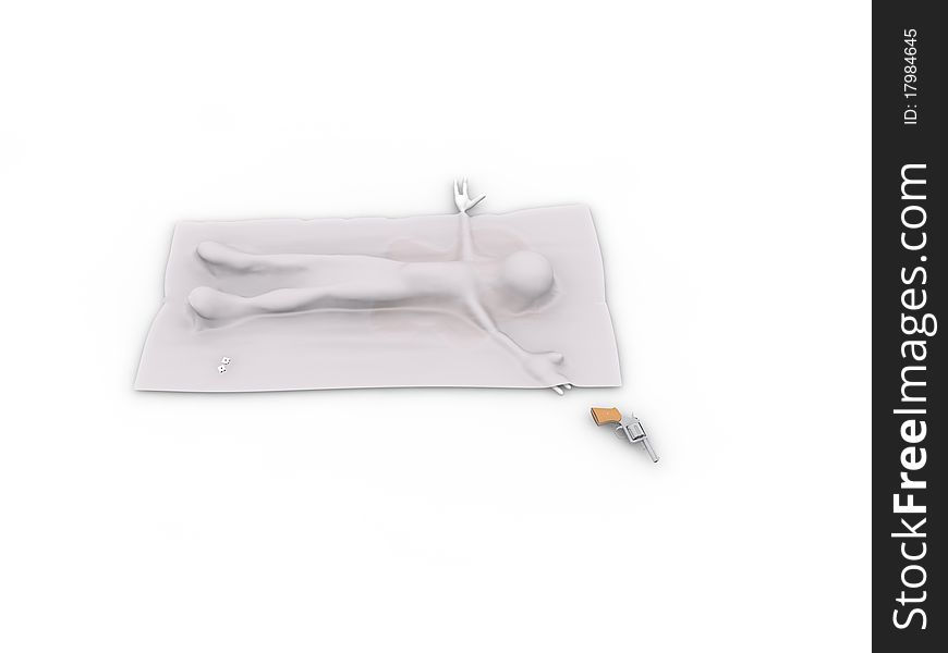 Suicide man under trasparent cloth isolated on white background