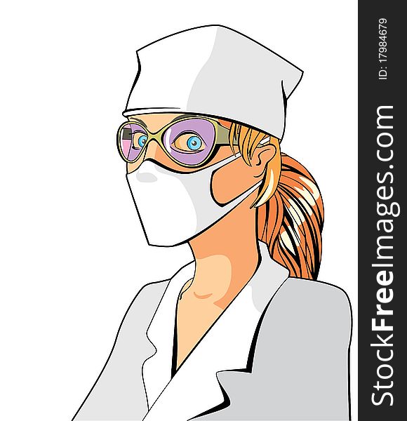 Cartoon illustration of medical doctor standing holding a chart and a pen