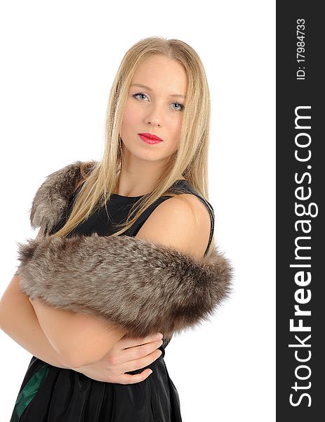 Beautiful Woman In Elegant Animal Fur Jacket