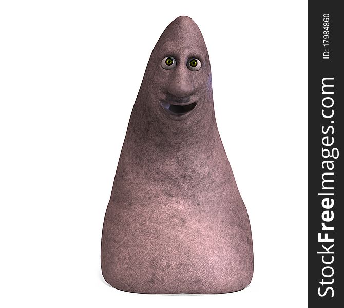 Cartoon rock with a funny face. 3D rendering with clipping path and shadow over white