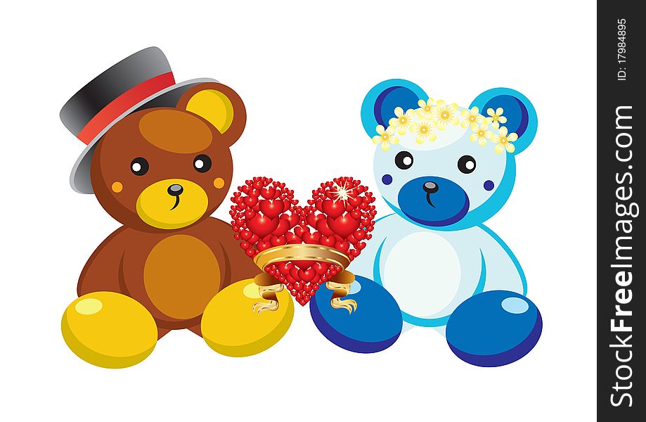 Teddy bears and hearts.
