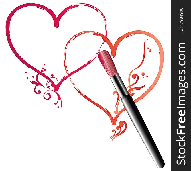 Art brush, drawing a two hearts on a white background. Art brush, drawing a two hearts on a white background.