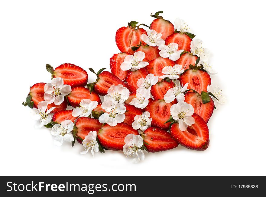 Spring strawberry japan heart with flowers. Spring strawberry japan heart with flowers