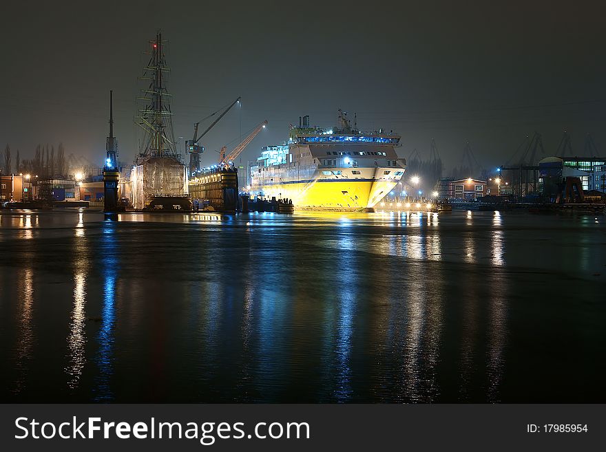 Passenger ferry docked at Gdansk Ship Repair Yard. Passenger ferry docked at Gdansk Ship Repair Yard