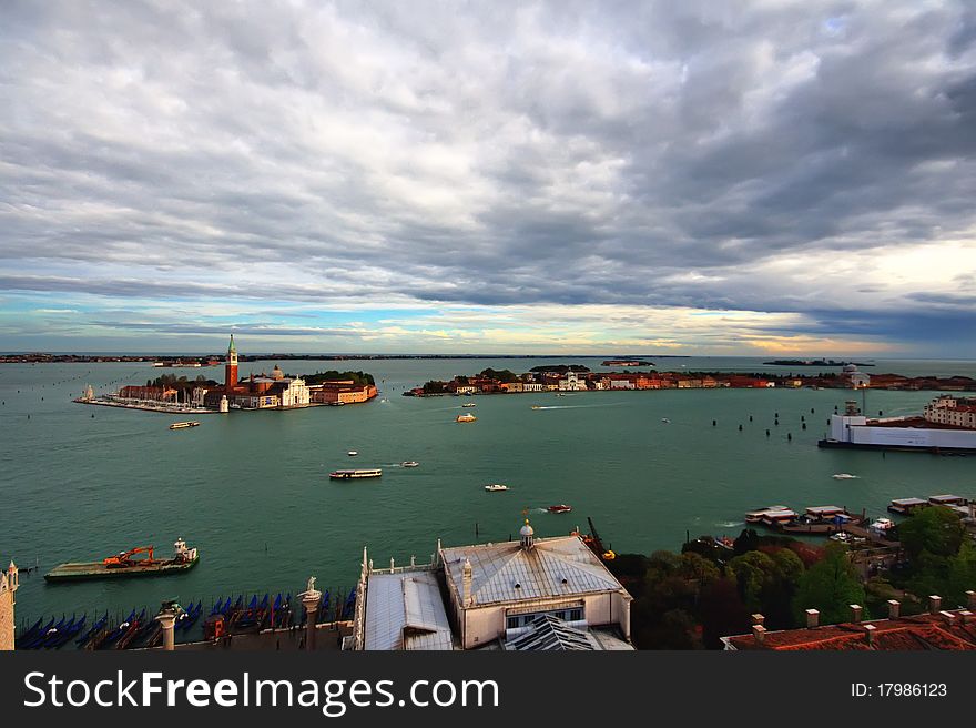 A aerial view of Venice bay