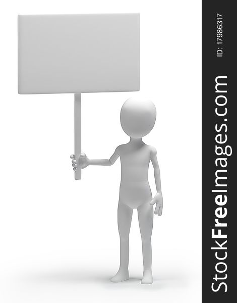 3D Man Holding a Blank Sign