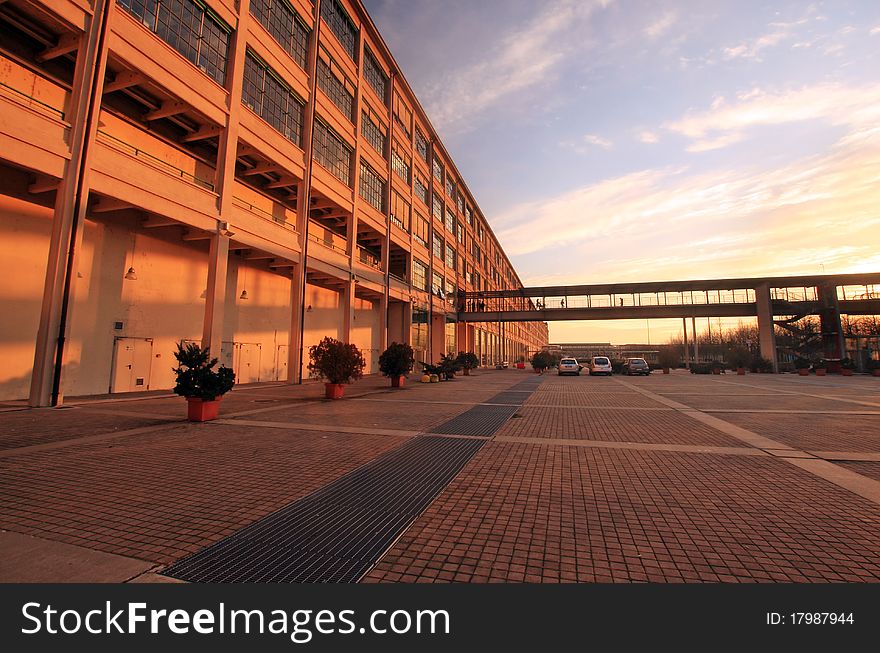 Industrial building of Turin in the sunset. Industrial building of Turin in the sunset