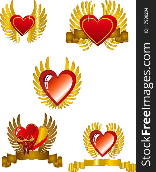 Hearts with wings and banners in a set, for St. Valentines Day or a romantic usage. Hearts with wings and banners in a set, for St. Valentines Day or a romantic usage.