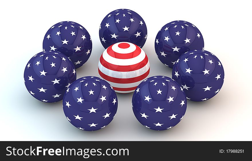 Abstract spheres with parts of the American flag.