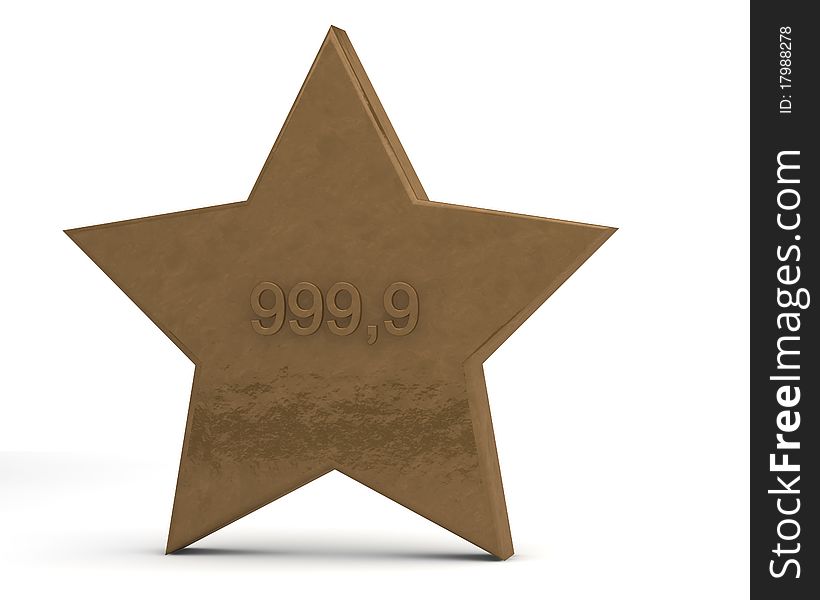 Gold star with an inscription of 999.9. Gold star with an inscription of 999.9