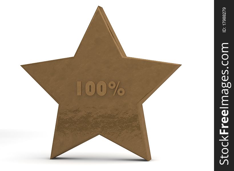 Gold star with an inscription of 100 %. Gold star with an inscription of 100 %