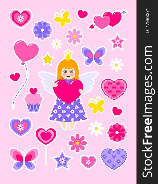 Collection of valentines stickers. Vector illustration