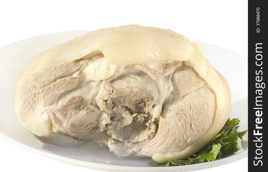 Boiled pork on a white plate