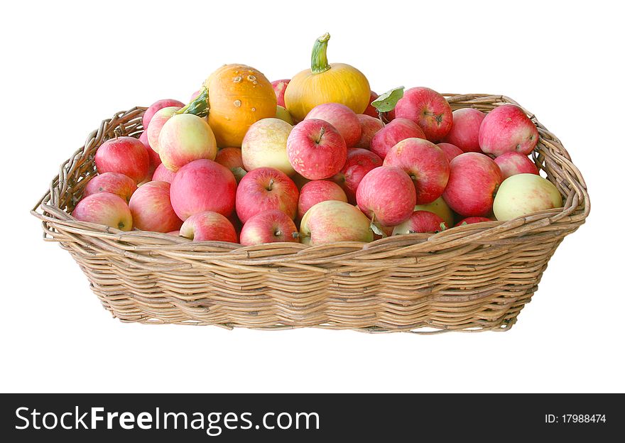 The Basket With Apples And A Pumpkin