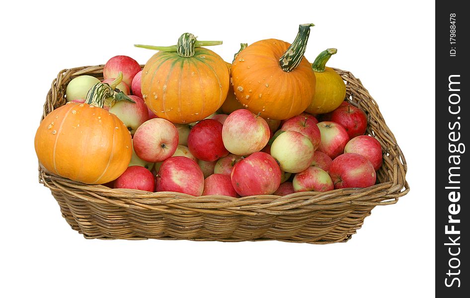 The Basket With Apples And A Pumpkin