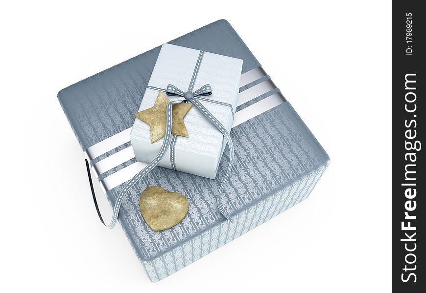 Grey present box on white background 3D illustration. Grey present box on white background 3D illustration