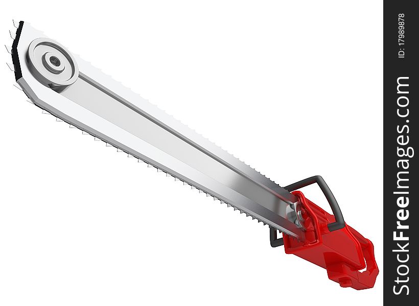 Sci-fi chainsaw (isometric bottom view) isolated over white