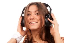 Pretty Young DJ Woman Listening Music Stock Photo Pretty Young DJ Woman Listening Music Stock Photo