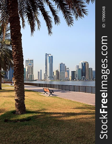 Embankment. Khalid Lagoon in Sharjah.