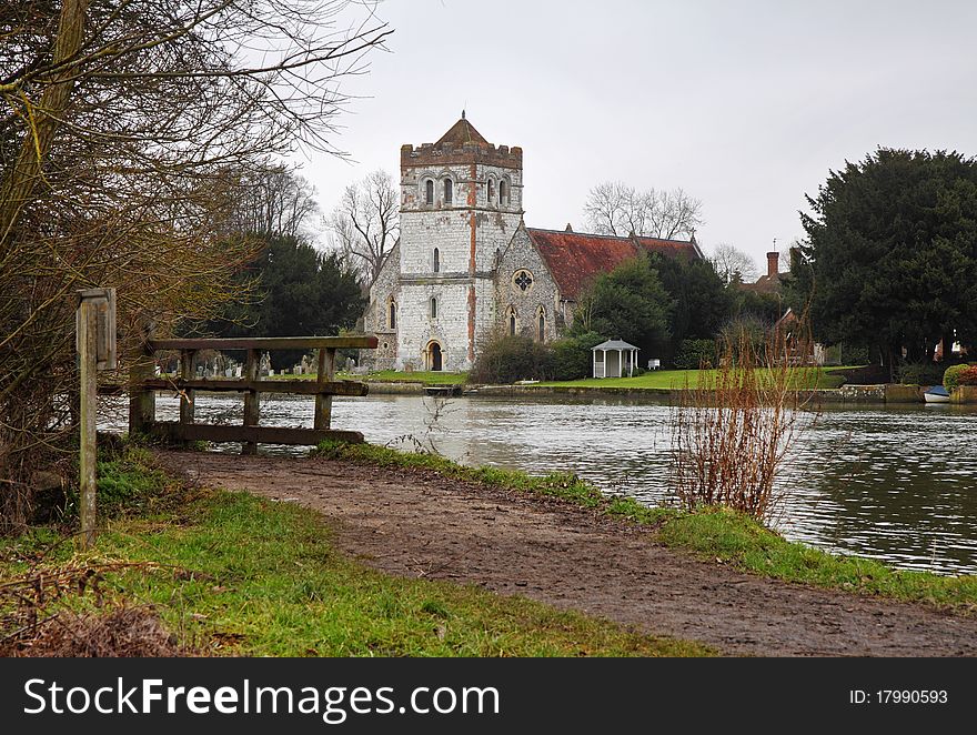 Church On The River Thames In Winter