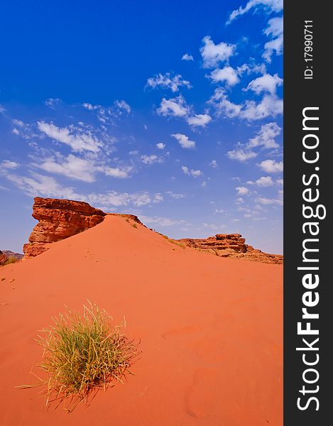 Amazing view of Wadi Rum with its beautiful and striking colour of sand.