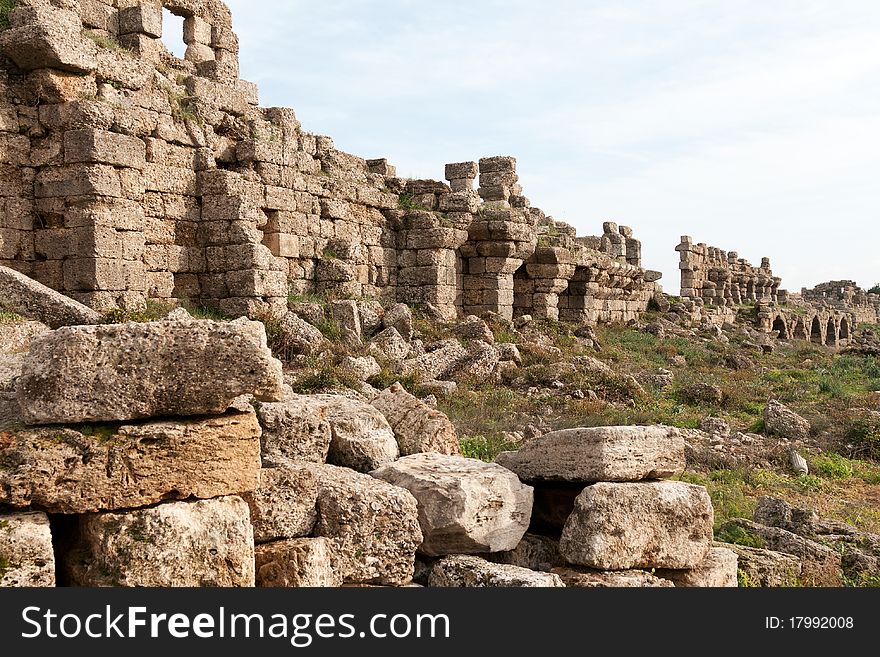 Ancient ruins in the town of Side, Turkey