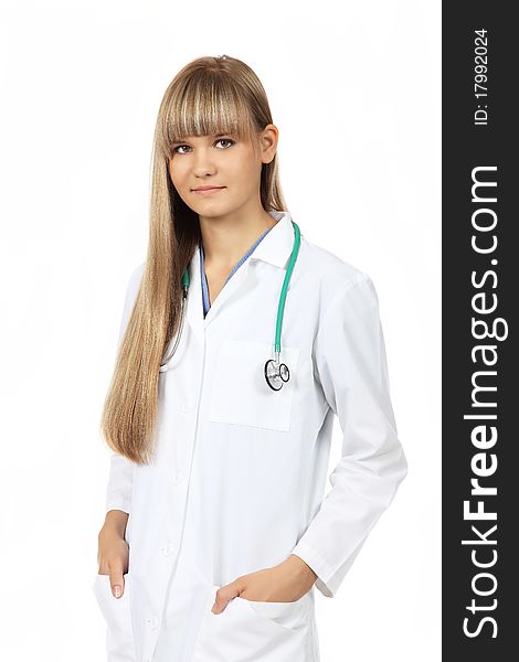 Beautiful young female medical student with stethoscope