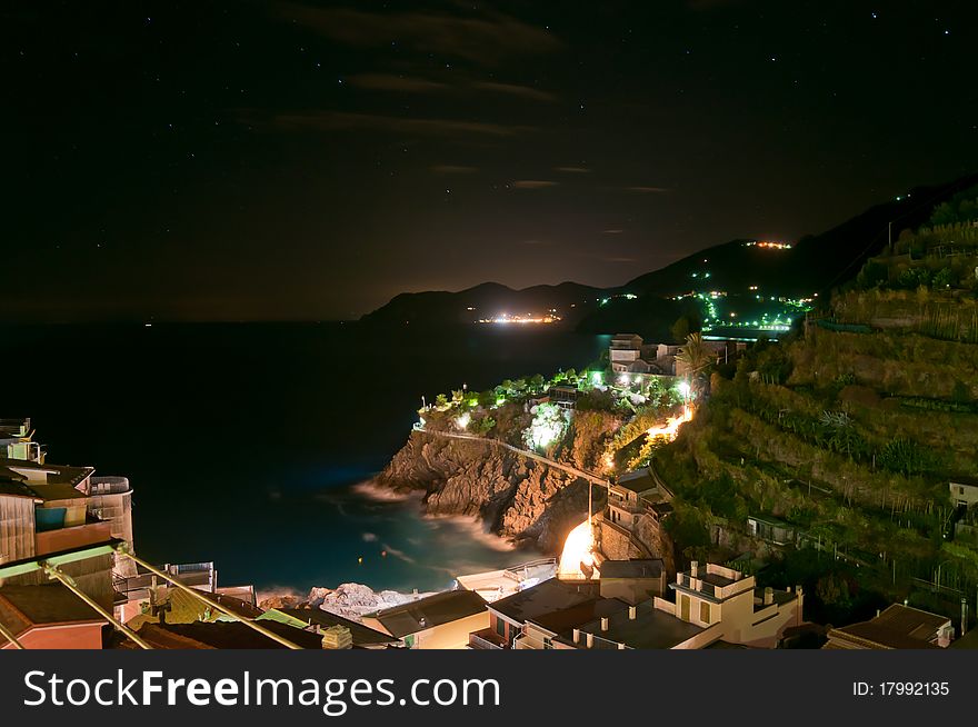 Beatiful Italy seacost at the night with night illumination