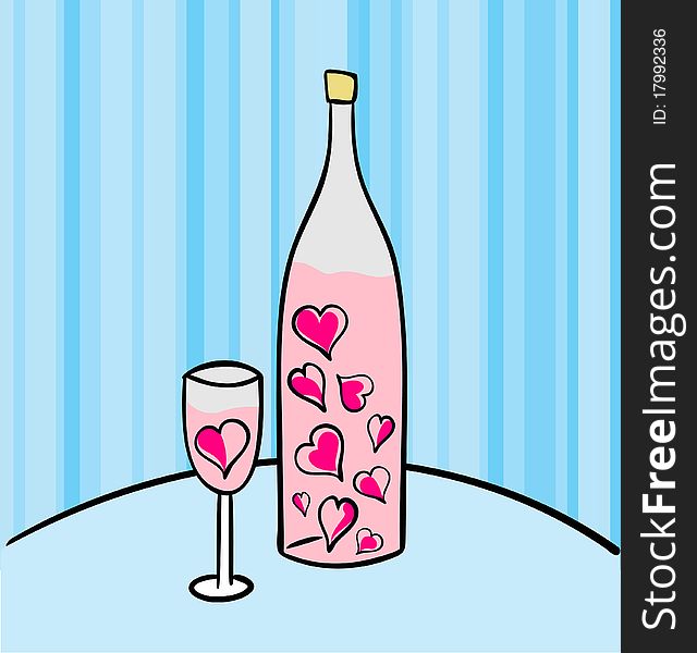 Pink Wine Bottle And Glass