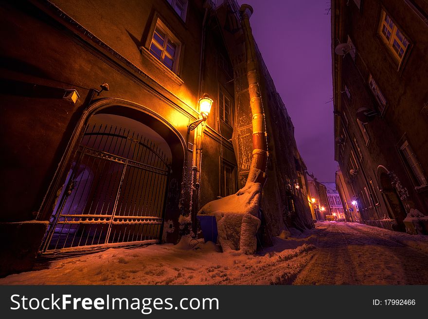 Dark street in winter night