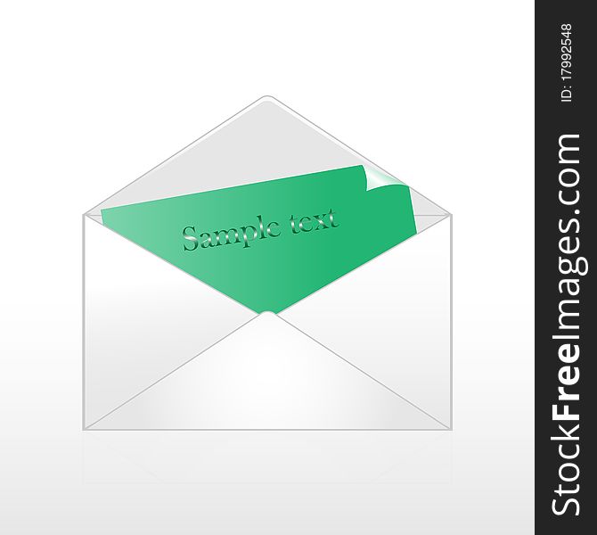 Open envelope with an attached green sheet of paper, vector illustration, eps10