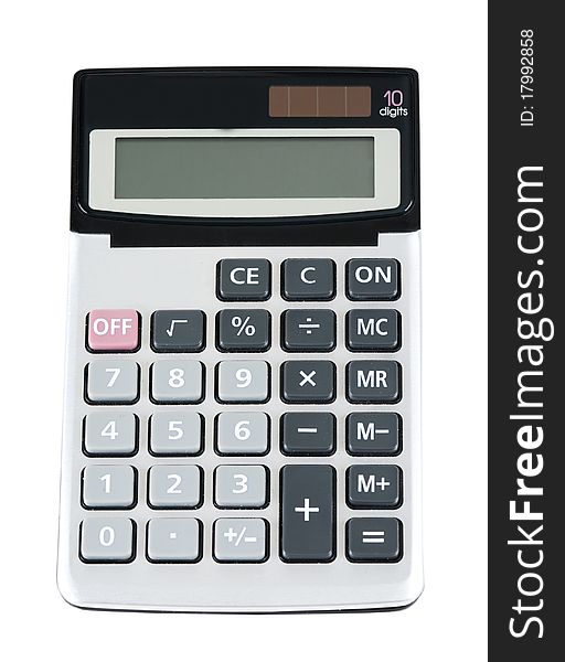 Plastic electronic calculator on a white background