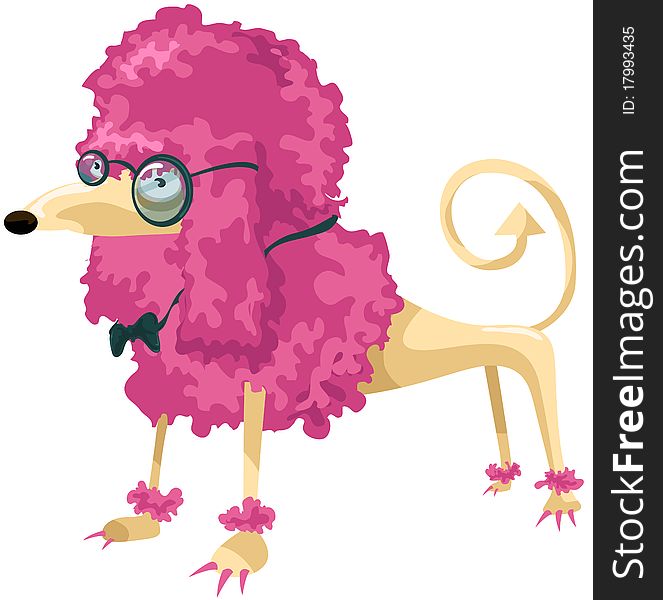 Illustration of isolated cartoon poodle dog wearing glasses