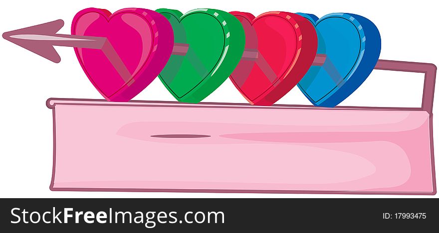 Illustration of isolated banner of hearts on white