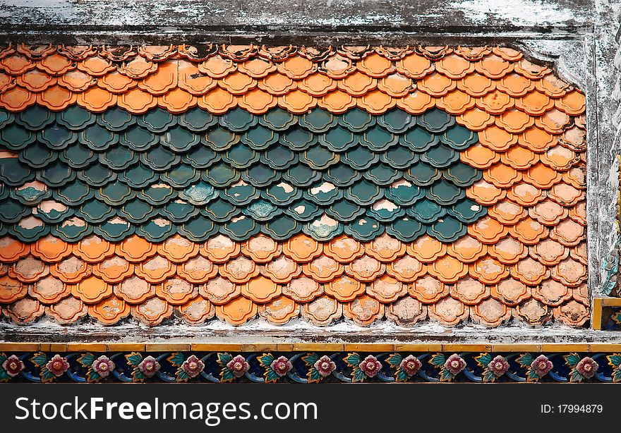 Aged Tiles On Temple