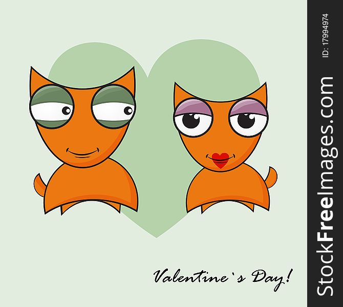 Love date of two foxes valentine, vintage