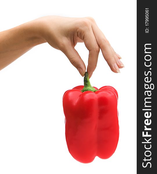 Woman's hand holding red paprika. Woman's hand holding red paprika